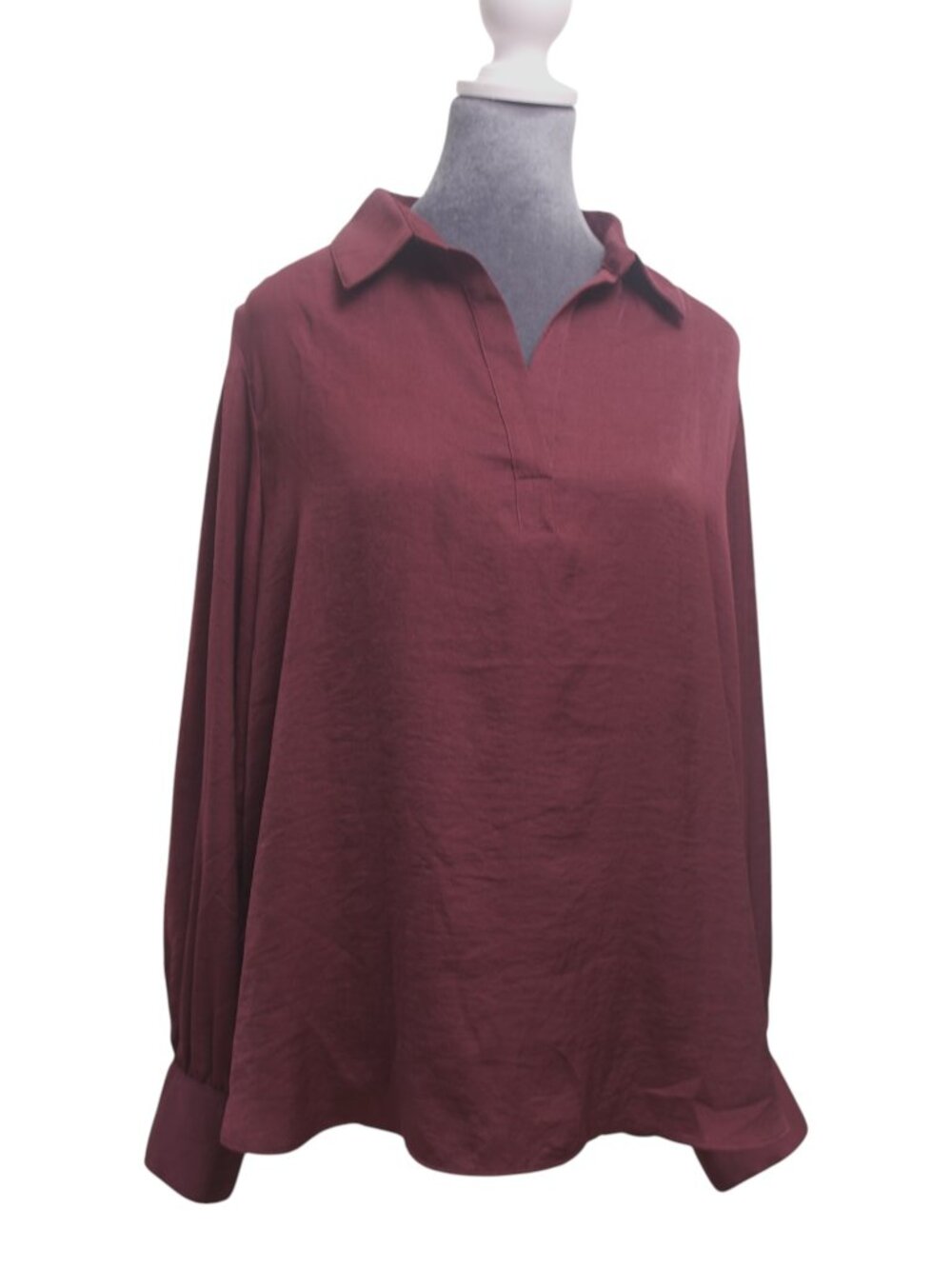 Banana Republic Merlot Satin Collared Blouse L Lightweight Quiet Luxury